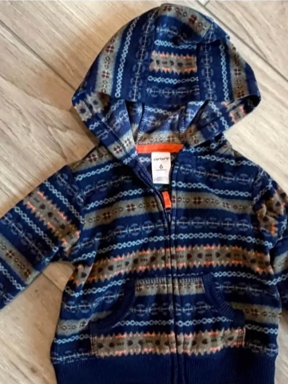 Carter's Baby Boy Aztec Geometric Fleece Hoodie - Size 6mos EUC